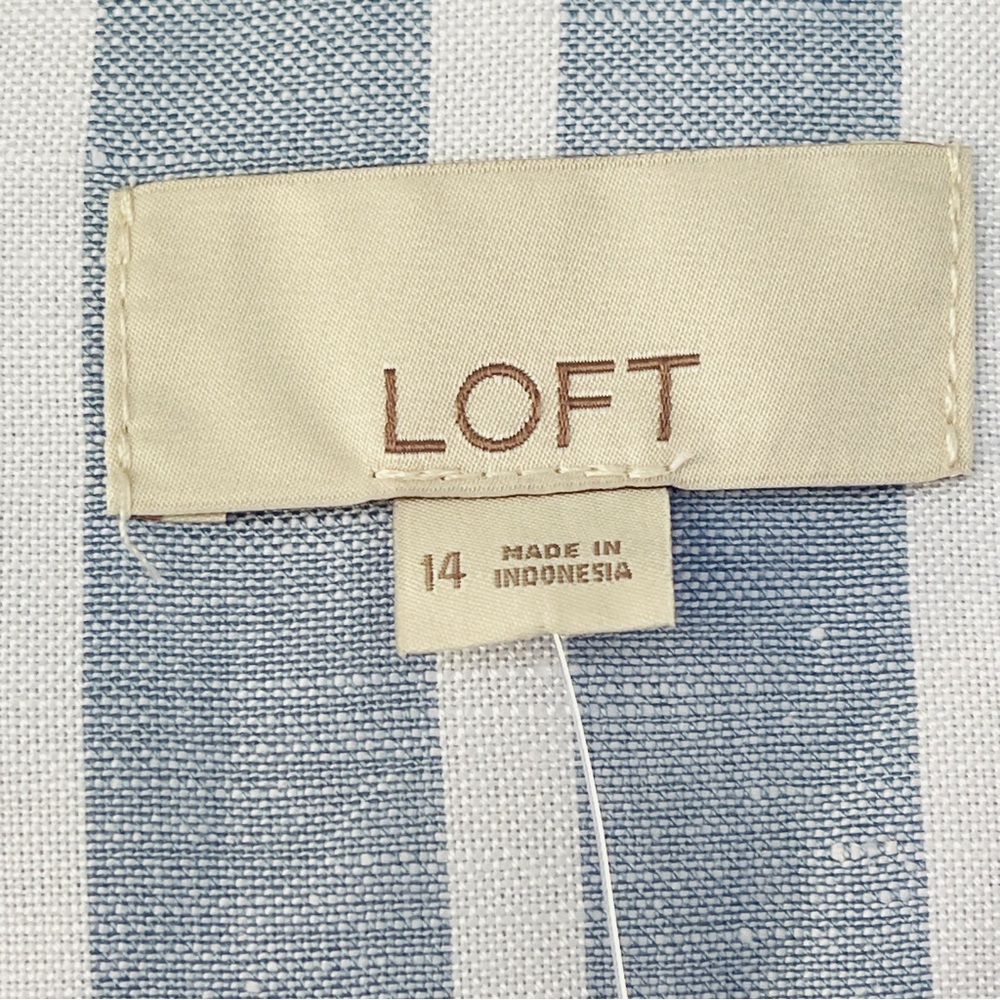 LOFT Blue and White Stripe Linen Blend Modern Blazer Size 14 NWT - Picture 4 of 9